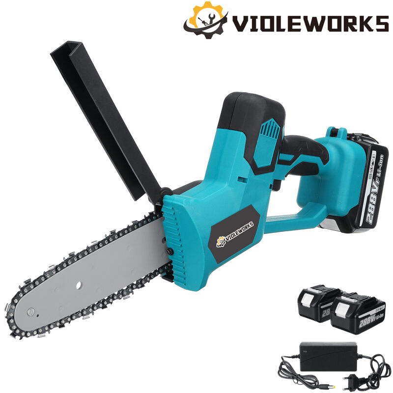 Dmtool - 8 pouces Tronçonneuse électrique 21V 1500W Scie à chaîne électrique sans fil à une main pour le travail du bois avec 2 batteries Kit