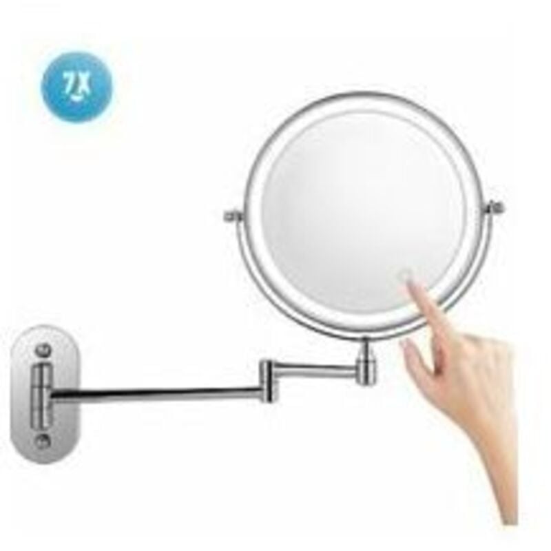 8 pouces 7X Miroir de maquillage mural Miroir de Salle de bain grossissant LED,rotatif à 360 ° - Blanc
