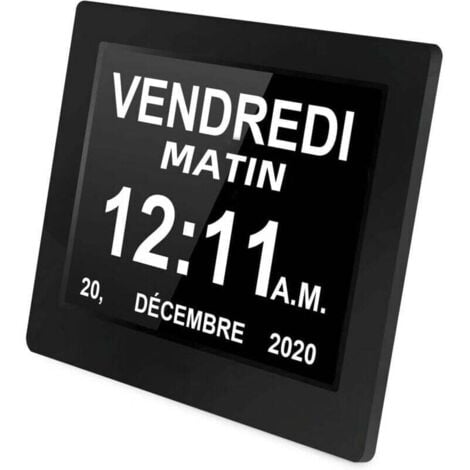 ULISEM 8 Pouces Horloge numérique Horloge de Jour Grand écran réveil Horloge Murale horloge Alzheimer pour parents (Noir)