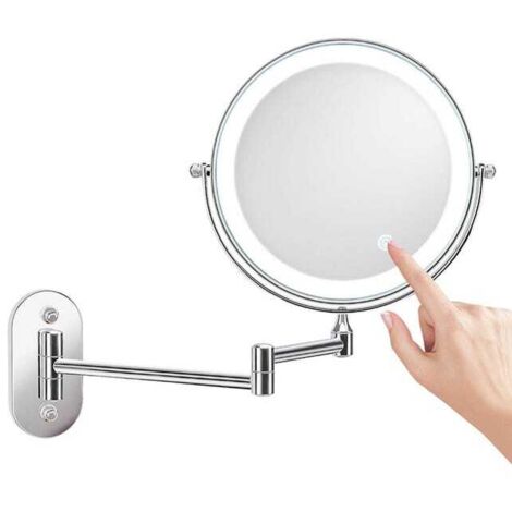 8 Pouces LED Miroirs Maquillage Mural Miroir Grossissant Lumineux, 1x/10x Grossissement Charge USB , 360°Pivotant Extensible, pour Salles de Bain et