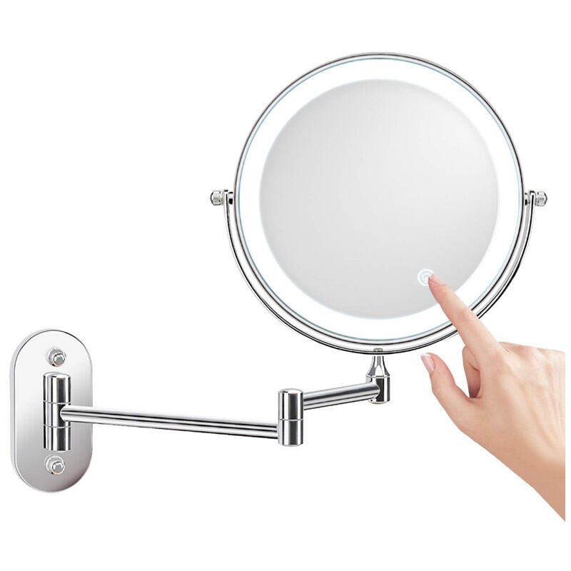 8 Pouces led Miroirs Maquillage Mural Miroir Grossissant Lumineux, 1x/10x Grossissement Charge usb , 360°Pivotant Extensible, pour Salles de Bain et
