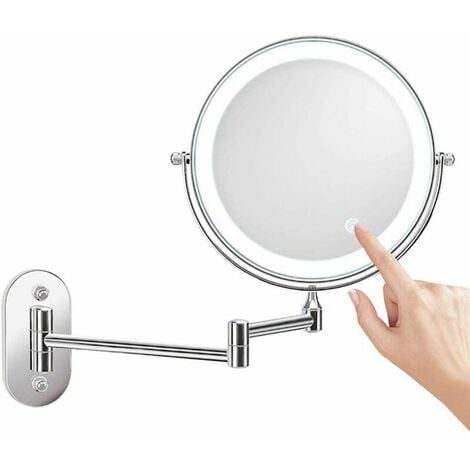 8 Pouces Miroir Grossissant Lumineux Mural x10, LED Miroirs de Maquillage avec 0.5h Fonction d'arrêt Automatique, Alimenté par 4 Piles AAA (Non Inclus) Idéal pour Salle de Bain