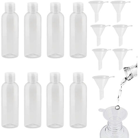 8 Reisefläschchen, 100-ml-Kunststofffläschchen mit 8 kleinen Trichtern, transparente PET-Kosmetik