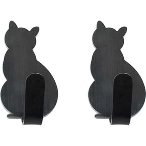 8 robusti ganci adesivi, portasciugamani da parete in metallo nero con design a gatto, per il bagno
