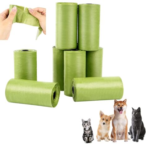 8 rouleaux de sacs à déchets biodégradables pour animaux de compagnie, 15 pièces par rouleau, sacs à litière extérieurs, vert