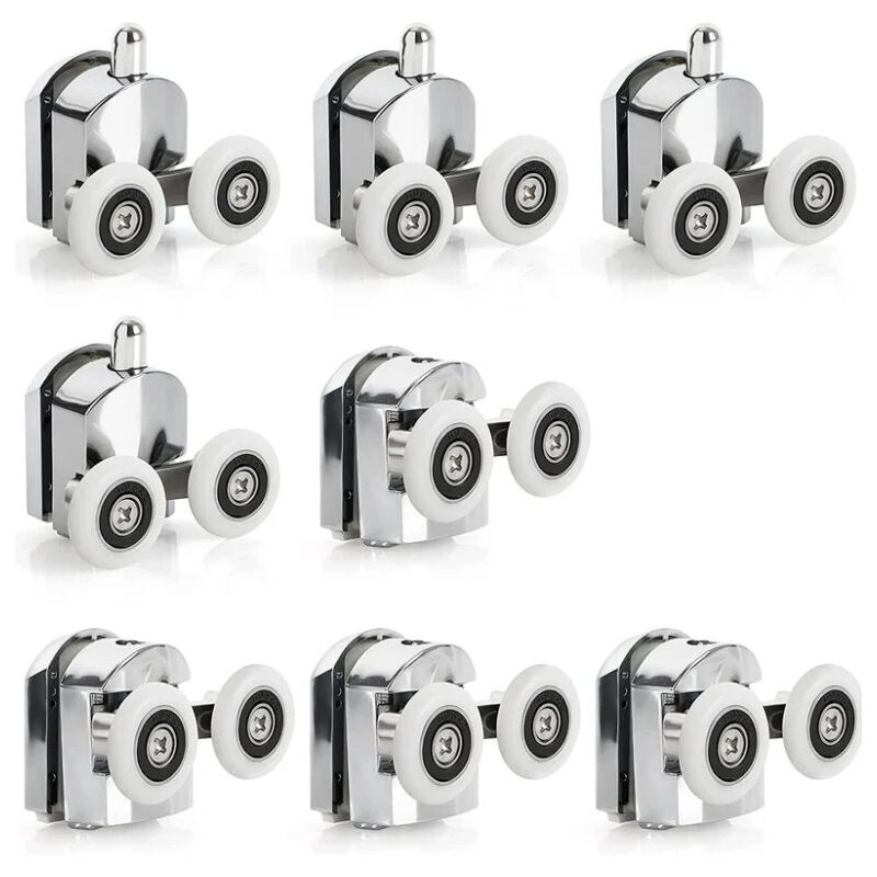 8 Roulettes de Porte de douche coulissante en alliage de Zinc, roulettes de remplacement de 25mm de diamètre, doubles roues pour salle de bain