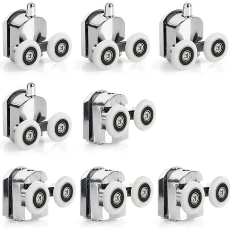 8 Roulettes de Porte de douche coulissante en alliage de Zinc, roulettes de remplacement de 25mm de diamètre, doubles roues pour salle de bain