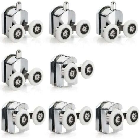 8 Roulettes de Porte de douche coulissante en alliage de Zinc, roulettes de remplacement de 25mm de diamètre, doubles roues pour salle de bain