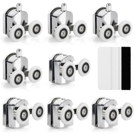 8 roulettes pour porte de douche coulissante – Roulettes pour porte de douche coulissante en alliage de zinc de 23 mm de diamètre – Roulettes doubles de rechange pour salle de bain
