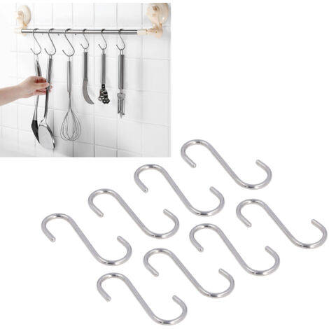 8 S-Haken – Haken aus rostfreiem Edelstahl 304, schlichtes und tragbares Design für Küche, Bad und Garage