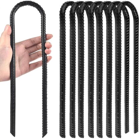 8 Sardines Acier Galvanisé 30cm, Piquets U avec Crochets, pour Tente, Camping, Trampoline, Tonnelle