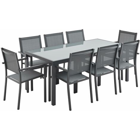 8-seater aluminium garden table with 8 textilene armchairs Anthracite 182.5x90x71 cm - Capua 180
