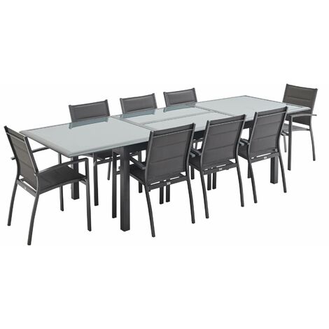 8-seater extendable aluminium garden table set with chairs Anthracite 300x100x75 cm - Philadelphia
