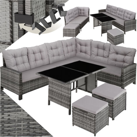 8 Seater Garden Furniture Set Barletta with Cushions, Footstools and Table - rattan garden furniture set, rattan garden furniture, lounge set - grey