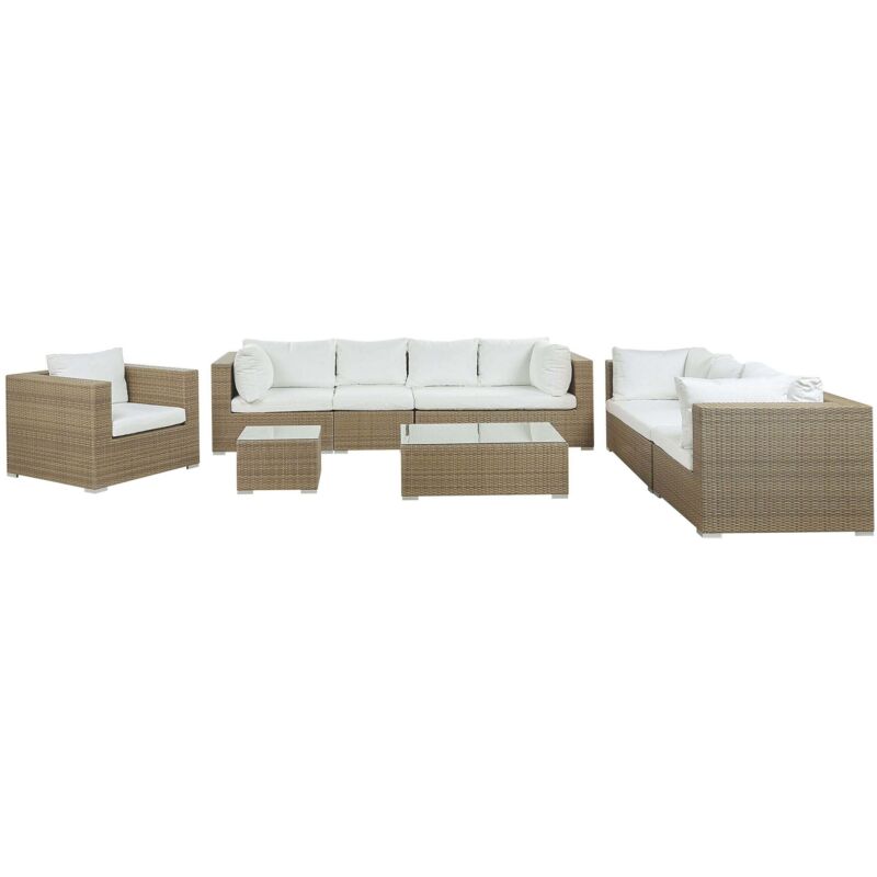 Beliani - 8 Seater Outdoor Lounging Set Faux Rattan With Cushions Brown Maestro Ii