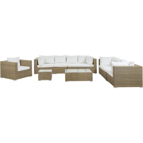 8 Seater Rattan Garden Lounge Set Light Brown MAESTRO II
