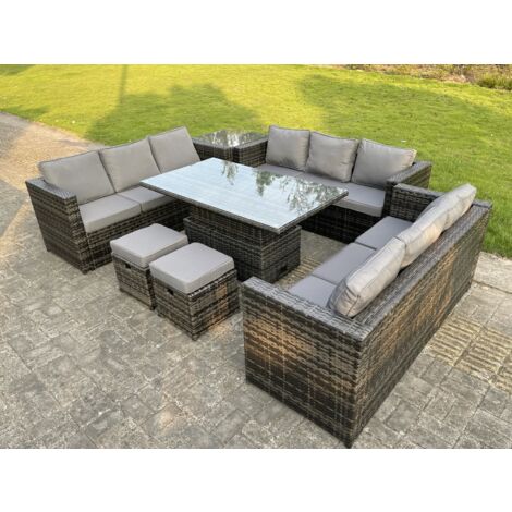 8 Seater Wicker Rattan Garden Furniture Rising Table Sets Footstool Extra Side Table