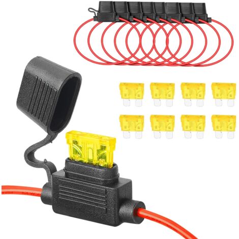 8 Set porte-fusible, porte-fusible à lame standard étanche  en ligne avec un capuchon, prise de courant avec fusible de lame 8pcs 20A pour bateau de voiture RV