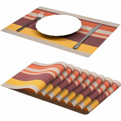 8 Sets de Table Antidérapant Lavable en PVC Résistant à la Chaleur Sets de Table pour Table de Salle à Manger Rouge