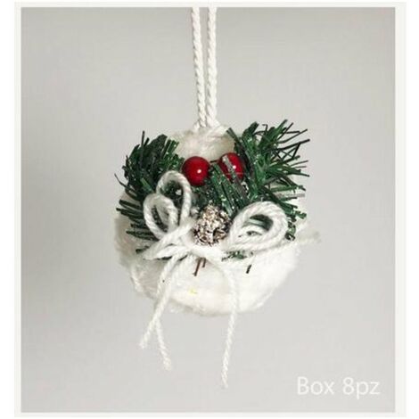 8 Sfere palle di natale decorate Ø8 cm per albero di natale - colore bianco