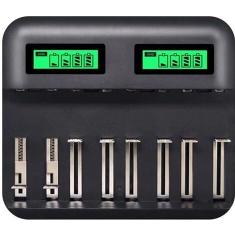 8 Slots Chargeur AA AAA Piles C D Batterie rechargeable, Chargeur de batterie USB intelligent multifonction LCD