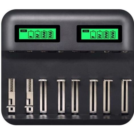 8 Slots Chargeur AA AAA Piles C D Batterie rechargeable, Chargeur de batterie USB intelligent multifonction LCD