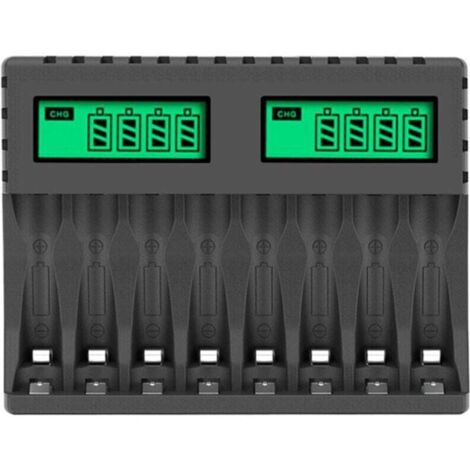 8 Slots Chargeur Piles Rechargeable Charge Rapide pour AA AAA Rechargeable avec Port USB