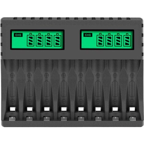 8 Slots Chargeur Piles Rechargeable Charge Rapide pour AA AAA Rechargeable avec Port USB