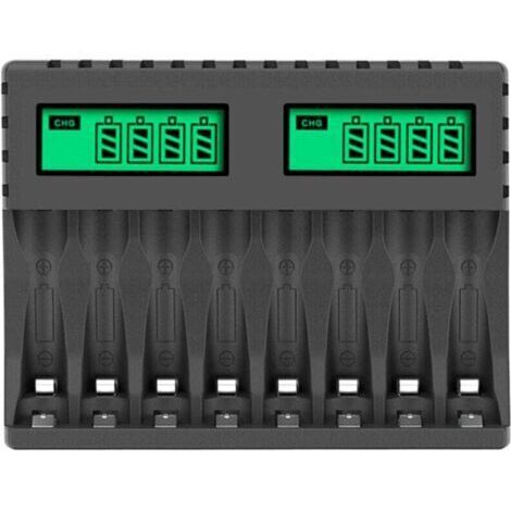 8 Slots Chargeur Piles Rechargeable Charge Rapide pour AA AAA Rechargeable avec Port USB