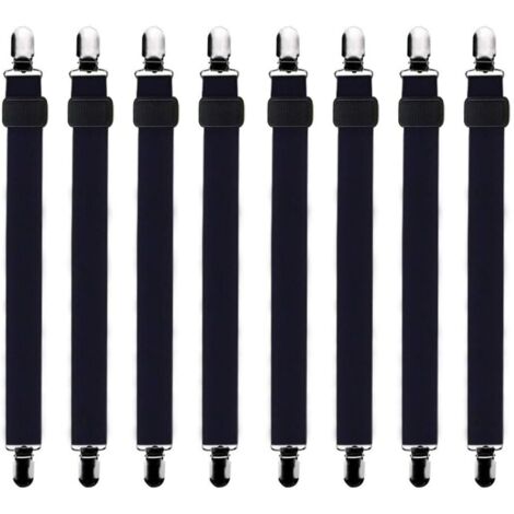 8 soportes ajustables para sábanas (de 60 cm a 200 cm), pinzas para sábanas, aptos para todo tipo de camas y colchones, color negro