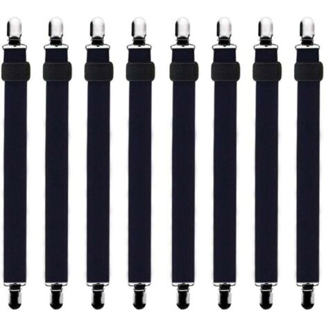 8 Stück (60 cm bis 200 cm) verstellbare Spannbettlakenspanner, Niederhaltespanner, geeignet für alle Betten und Matratzen, Schwarz