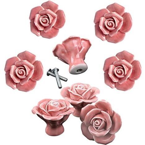 8 Stück elegante Rose Rose zieht Blume Keramik Möbelknöpfe Schrank Schubladengriffe