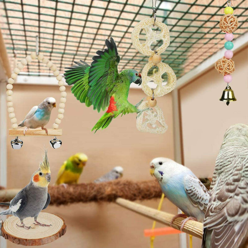 FVO - 8 Stück Kauspielzeug für Vögel, Papageienspielzeug, Käfigspielzeug für Sittiche, Nymphensittiche, Sittiche, Unzertrennliche, Kakadus, Aras,