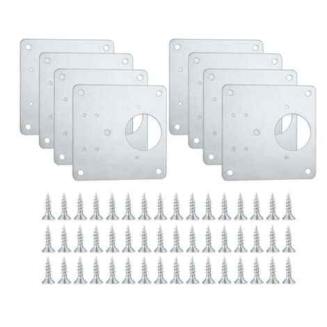8 Stück Reparaturplatten für Schrankscharniere, Reparaturplatten für Küchenschranktüren mit Löchern, verdeckte flache Platten aus Edelstahl mit Schrauben für Holz, Regale, Türen