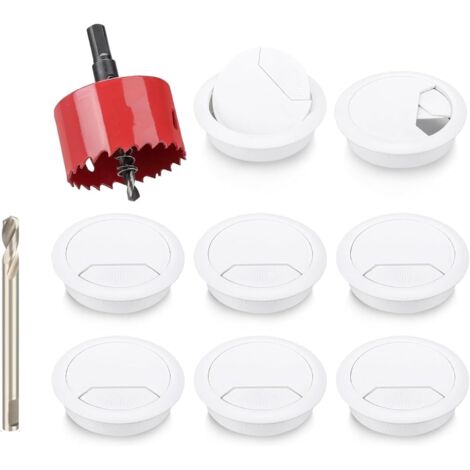 8 Stück Schreibtisch Tülle mit Lochsäge, 60mm Kabeldraht Tülle Computer Tülle Drahtloch Abdeckung Draht Organizer Runde für Haus und Büro Tisch Kabelkabel Management
