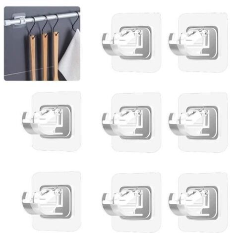 8 supports autocollants pour tringle à rideau - Pas de perçage - En plastique - Facile à broder - Pour la maison, (transparent)
