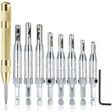 8-teilige Zentrierbohrer-Sets mit automatischem Körner, selbstzentrierender Scharnierbohrer, Lochstanzer, Möbeltür, Holzbearbeitungswerkzeuge, 1/4 Zoll
