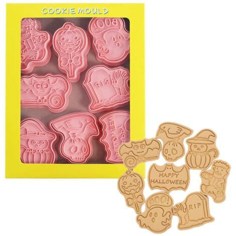 8-teiliges 3D-Ausstechförmchen-Set für Halloween und Thanksgiving, inklusive manueller Teigpressen und Stempeln