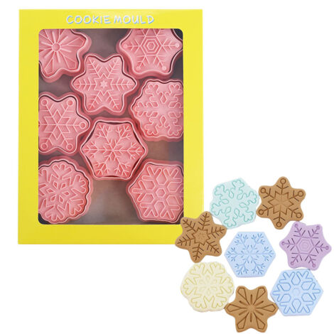 8-teiliges 3D-Weihnachtsplätzchen-Ausstechformen-Set, Handstempel für Plätzchen
