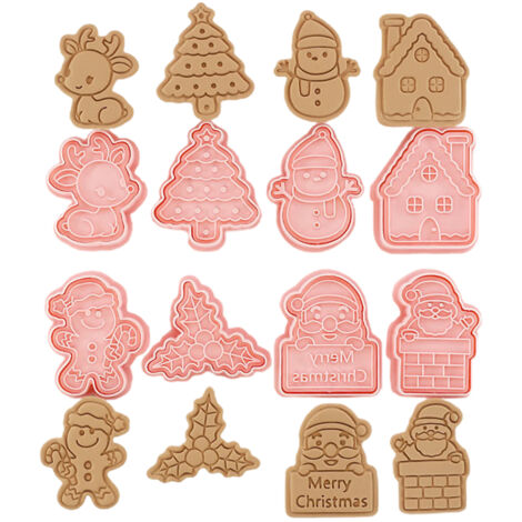 8-teiliges DIY-Weihnachtsplätzchen-Ausstechformen-Set, 3D-Kunststoffformen zum Backen und Dekorieren