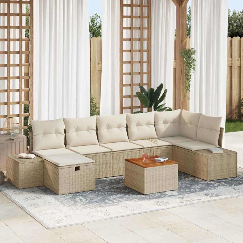 Garten-sofa-set Mit Kissen Mit Speicher 8 Pcs Beige Poly Rattan Vidaxl