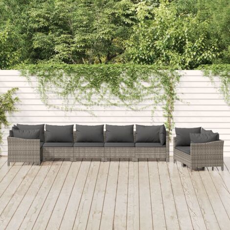 8-teiliges Gartenmöbelset mit Kissen Grau Geflochtene Rattan