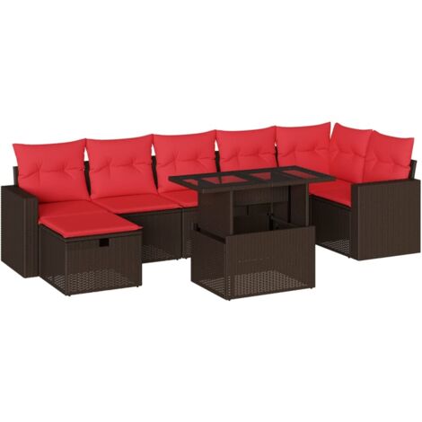 8-teiliges Gartensofa-Set mit Kissen, braun, Polyrattan vidaXL