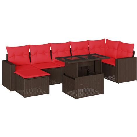 8-teiliges Gartensofa-Set mit Kissen, braun, Polyrattan vidaXL