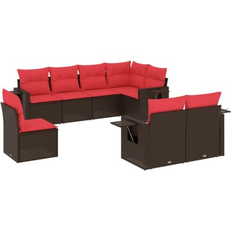 8-teiliges Gartensofa-Set mit Kissen, braun, Polyrattan vidaXL