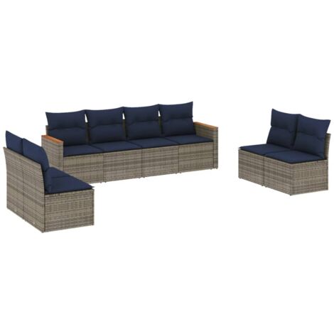 8-teiliges Gartensofa-Set mit Kissen, grau, Polyrattan vidaXL
