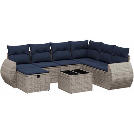 8-teiliges Gartensofa-Set mit Kissen, grau, Polyrattan vidaXL
