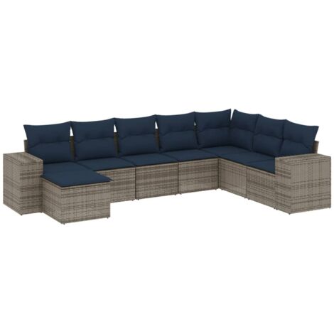 8-teiliges Gartensofa-Set mit Kissen, grau, Polyrattan vidaXL