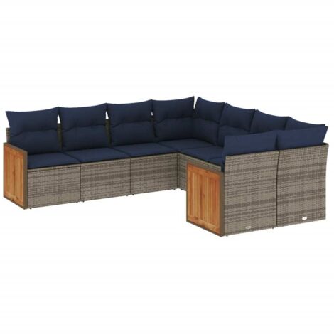 8-teiliges Gartensofa-Set mit Kissen, grau, Polyrattan vidaXL