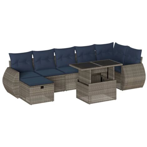 8-teiliges Gartensofa-Set mit Kissen, grau, Polyrattan vidaXL